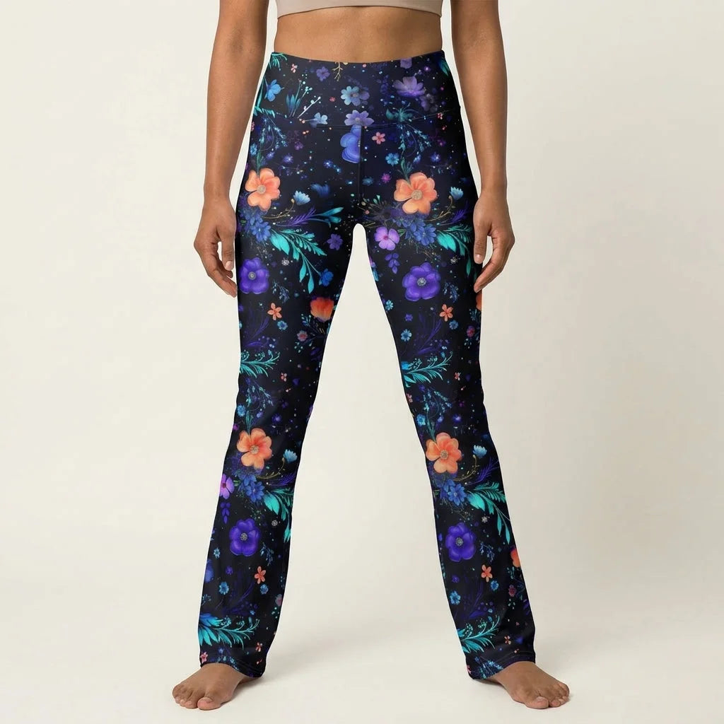Legging Flare With Galactic Floral Celestial Print
