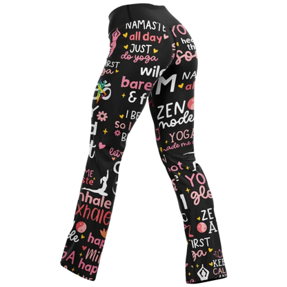Leggings Flare With Spiritual Yoga Quote Print