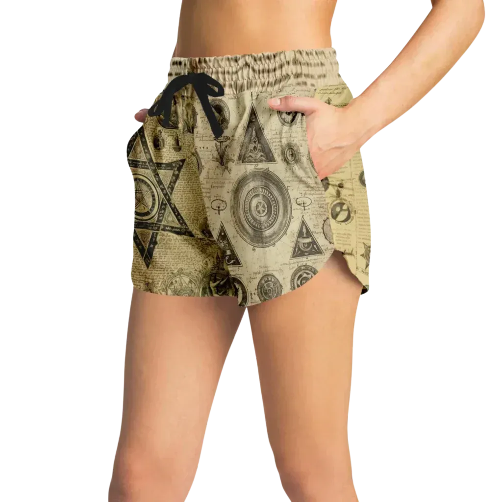 Loose Fit Shorts For Women With Alchemical Symbols