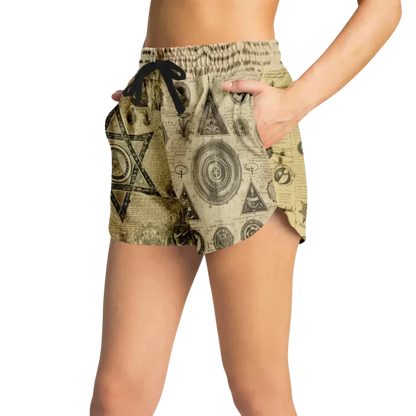 Loose Fit Shorts For Women With Alchemical Symbols