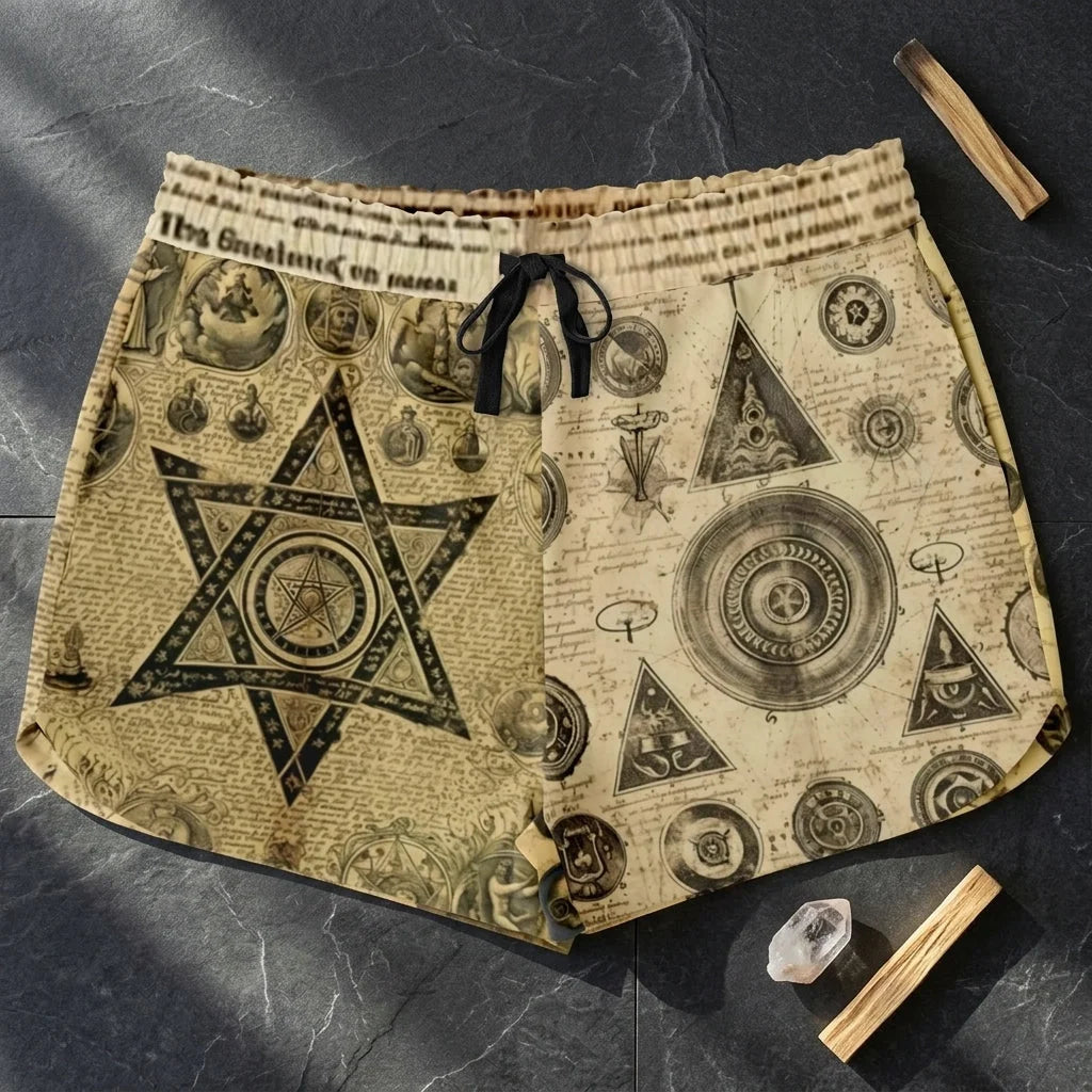 Loose Fit Shorts For Women With Alchemical Symbols
