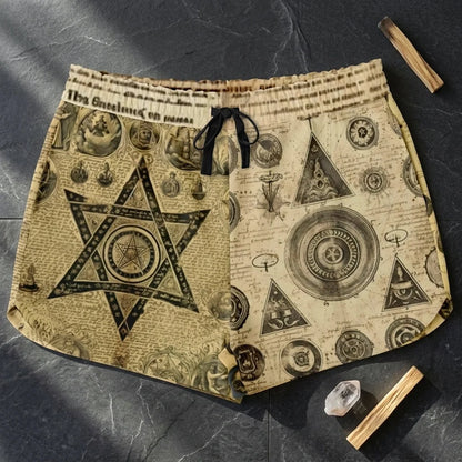 Loose Fit Shorts For Women With Alchemical Symbols