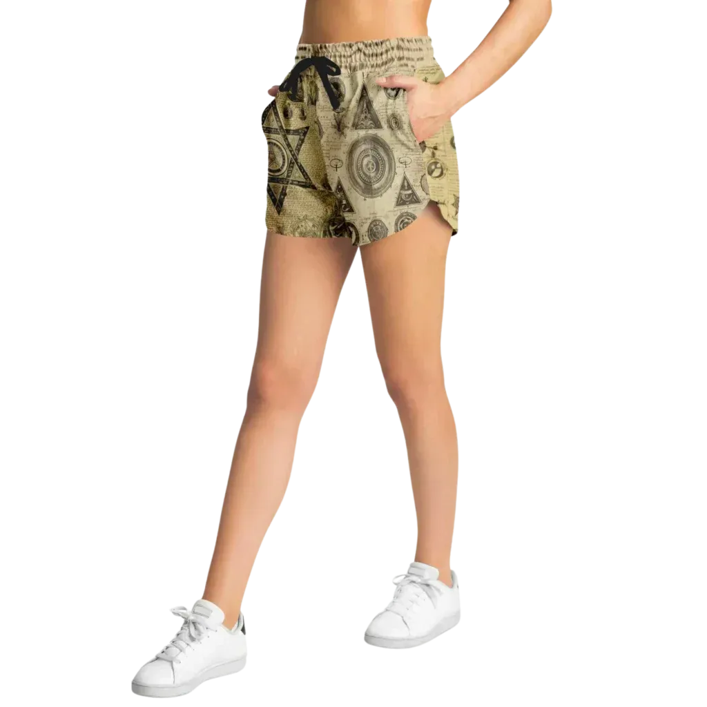 Loose Fit Shorts For Women With Alchemical Symbols