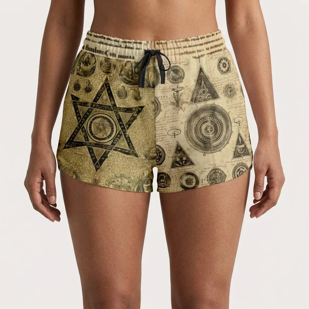 Loose Fit Shorts For Women With Alchemical Symbols