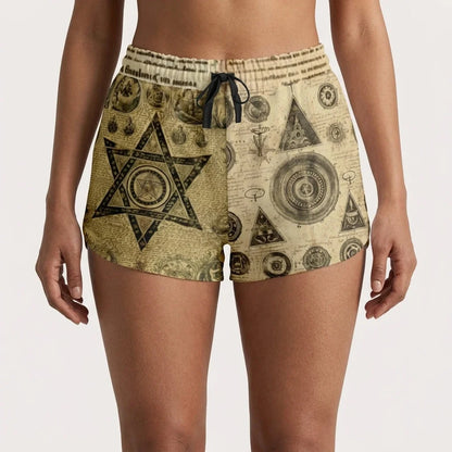 Loose Fit Shorts For Women With Alchemical Symbols