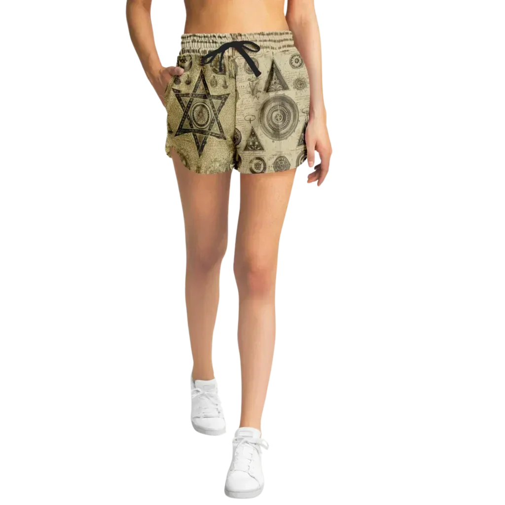 Loose Fit Shorts For Women With Alchemical Symbols