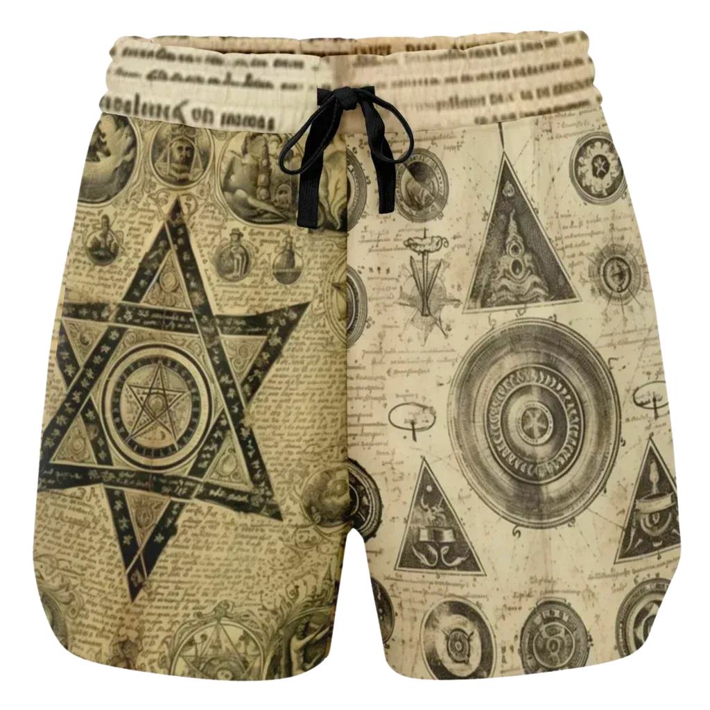 Loose Fit Shorts For Women With Alchemical Symbols
