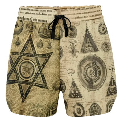 Loose Fit Shorts For Women With Alchemical Symbols