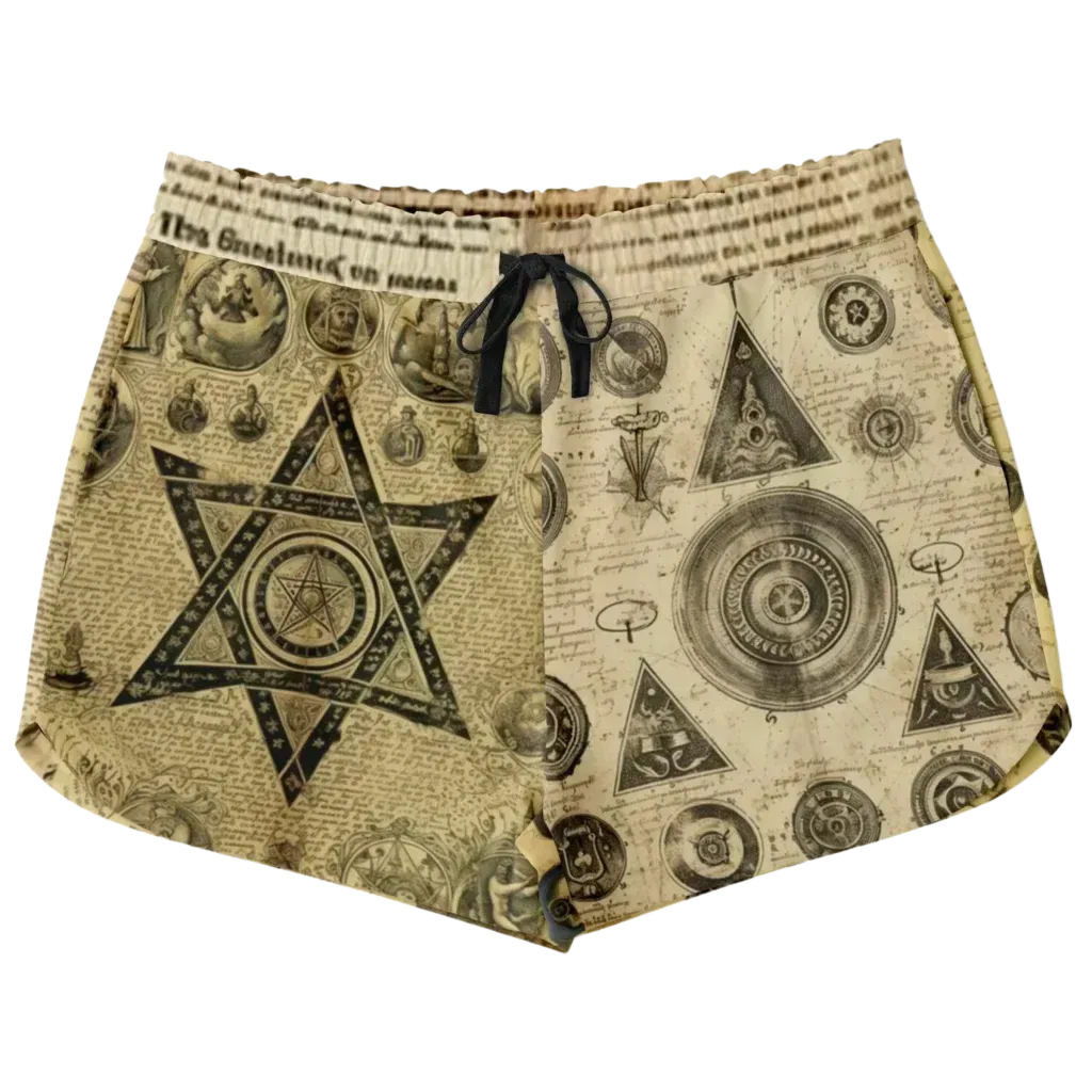 Loose Fit Shorts For Women With Alchemical Symbols - XS