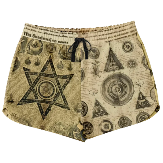 Loose Fit Shorts For Women With Alchemical Symbols - XS