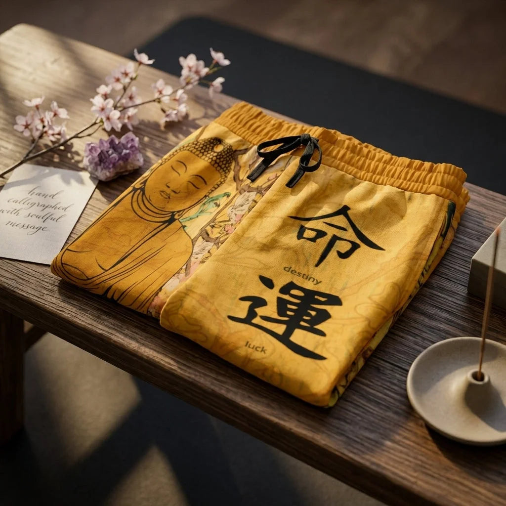 Loose Fitting Shorts Women Buddha Sakura Print