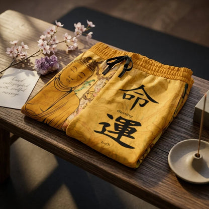 Loose Fitting Shorts Women Buddha Sakura Print