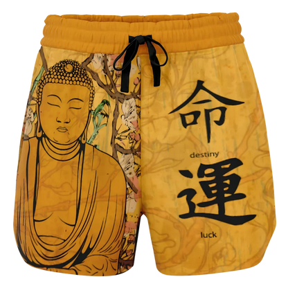 Loose Fitting Shorts Women Buddha Sakura Print