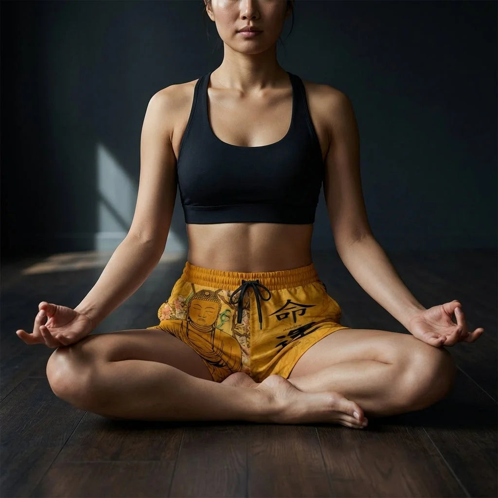 Loose Fitting Shorts Women Buddha Sakura Print