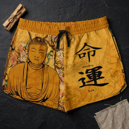 Loose Fitting Shorts Women Buddha Sakura Print