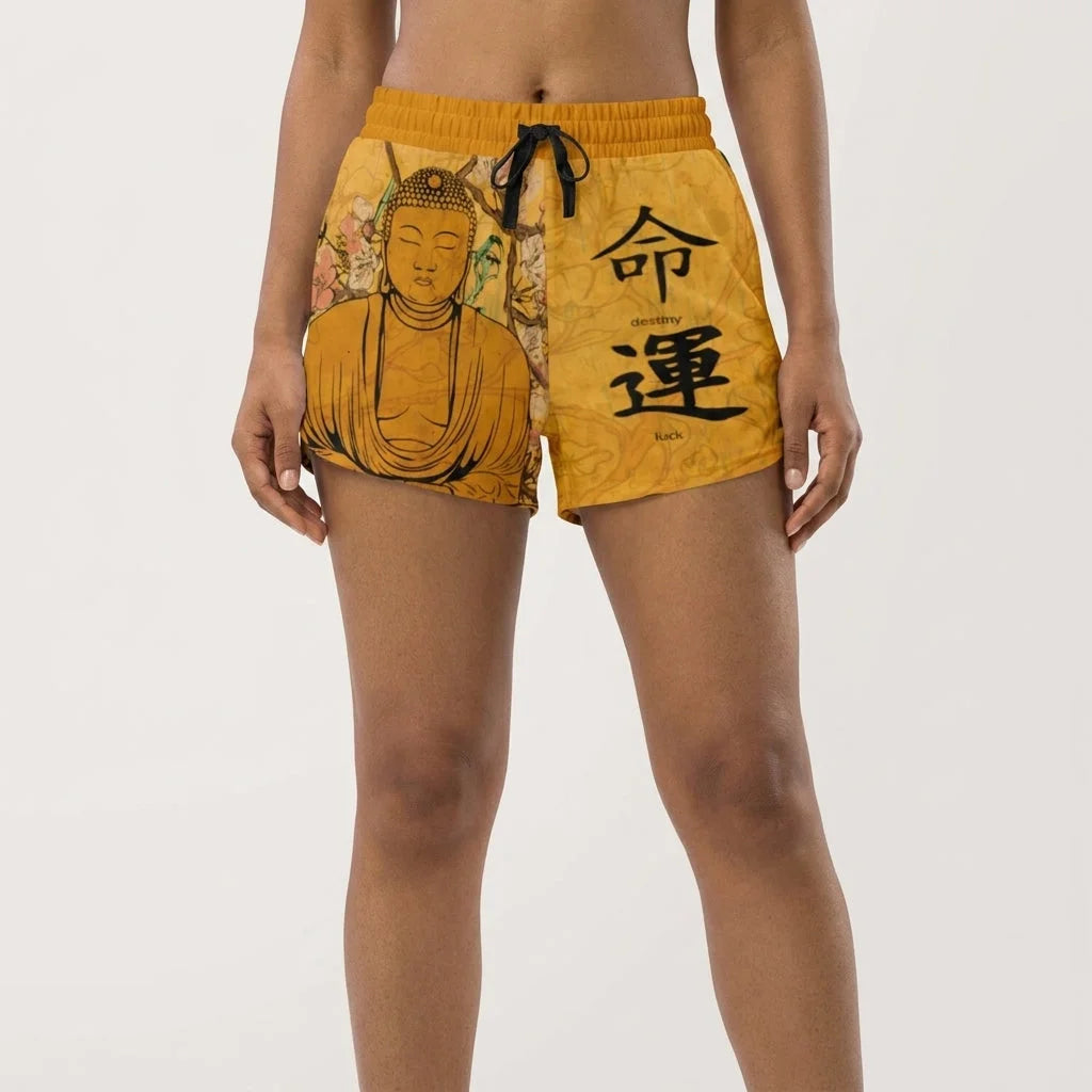 Loose Fitting Shorts Women Buddha Sakura Print