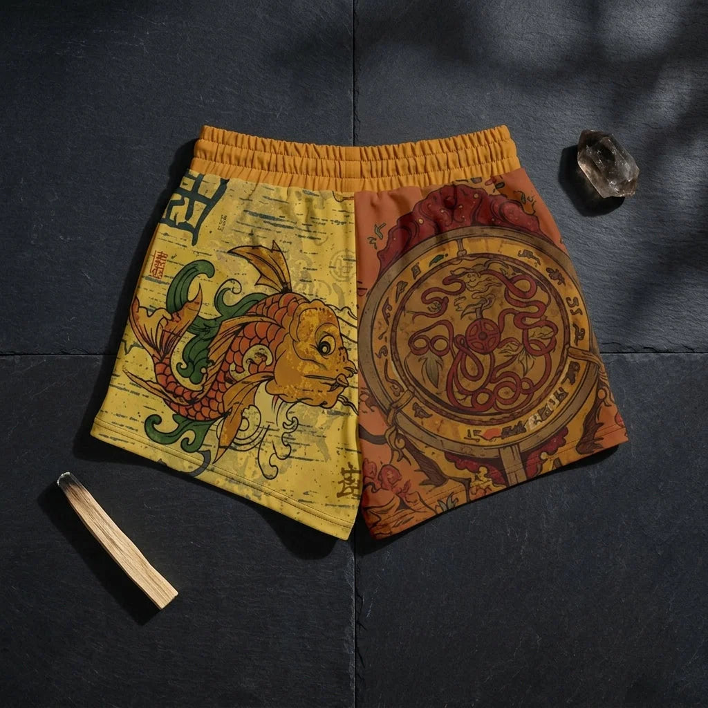 Loose Fitting Shorts Women Buddha Sakura Print