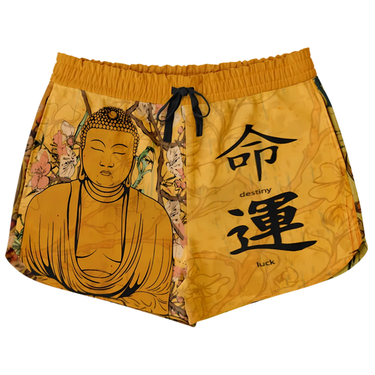 Loose Fitting Shorts Women Buddha Sakura Print - XS