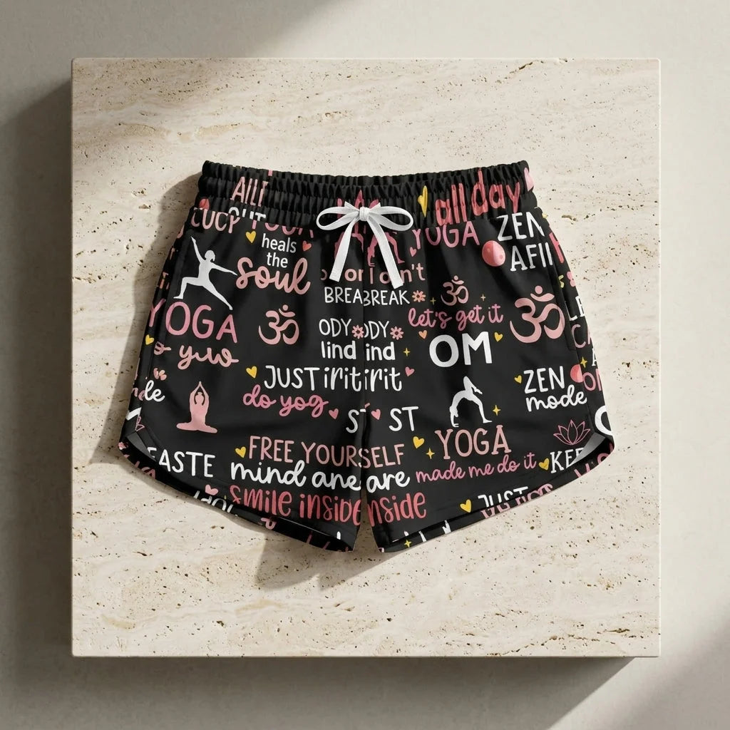 Loose Shorts Yoga With Inspirational Quote Print