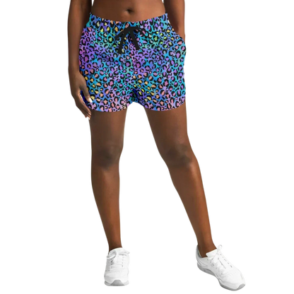 Loose Women’s Shorts With Neon Leopard Spirit Print