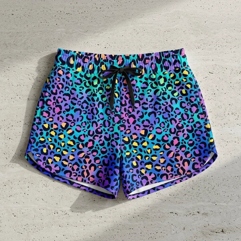 Loose Women’s Shorts With Neon Leopard Spirit Print