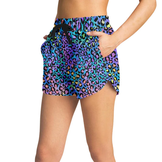 Loose Women’s Shorts With Neon Leopard Spirit Print