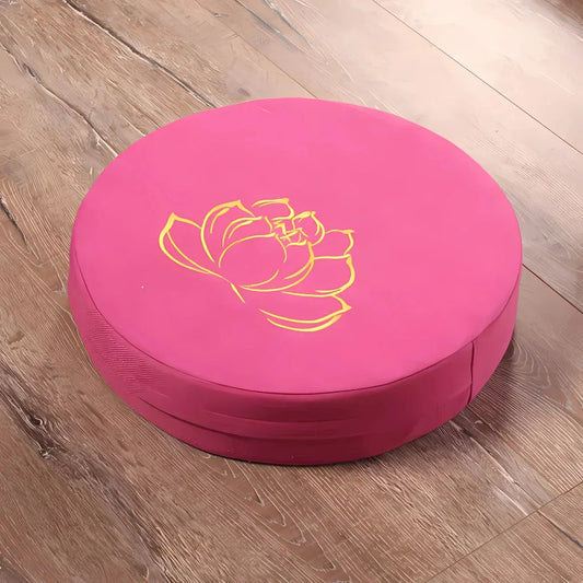 Lotus Embroidered Meditation Floor Cushions - Rose Red / 40x6cm