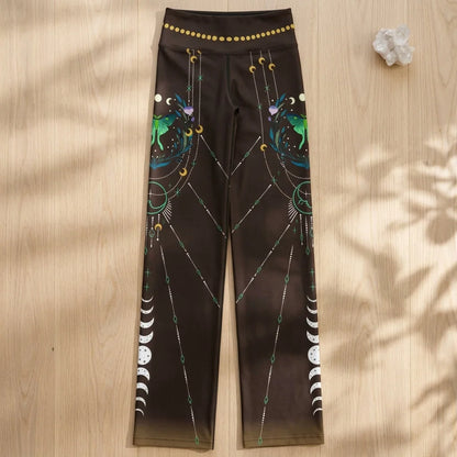 Luna Moth Brown Flare Leggings With Moon Phases