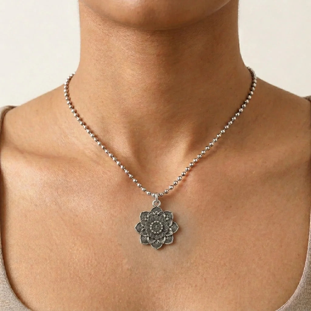 Mandala Charm Necklace Om for Daily Mindful Living