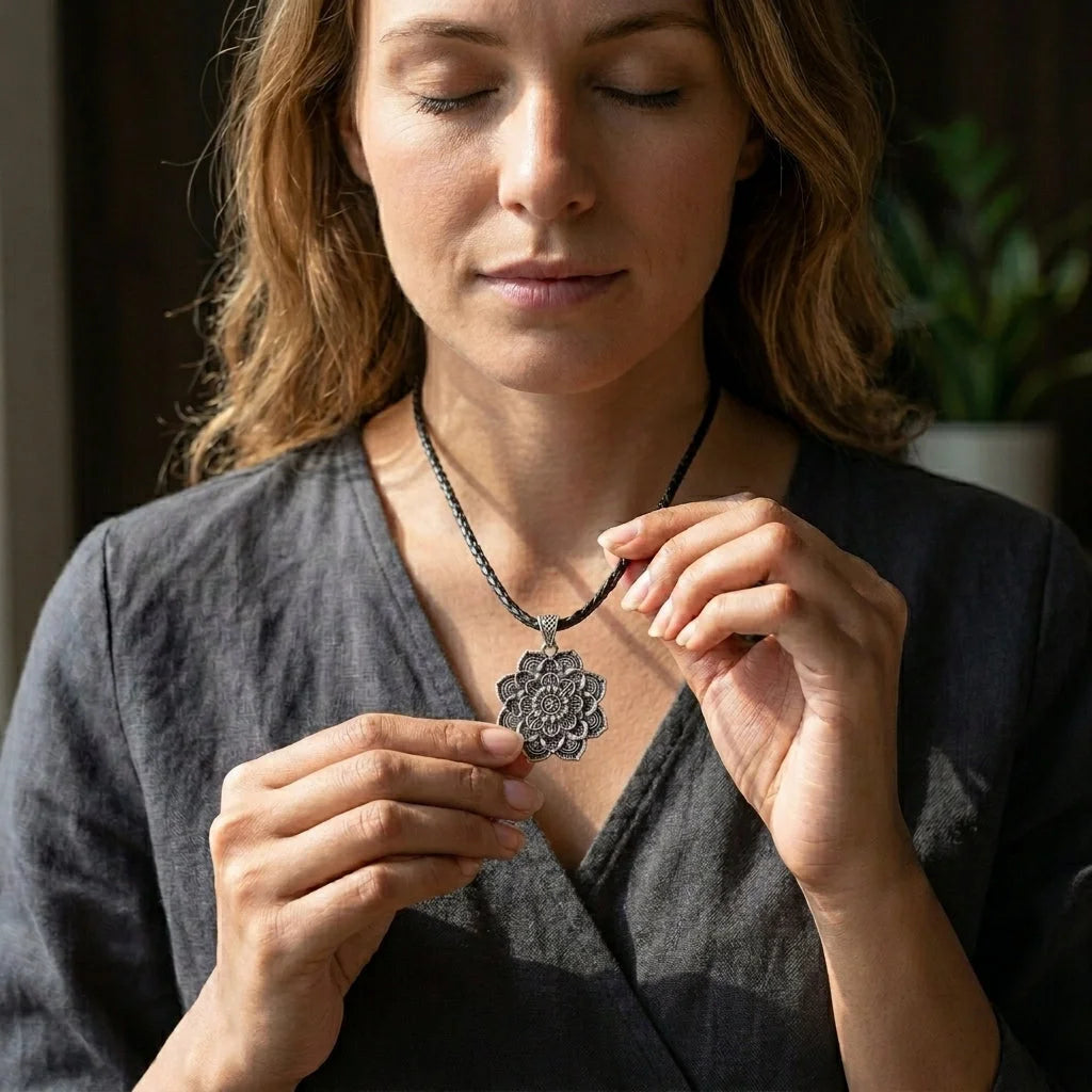 Mandala Charm Necklace Om for Daily Mindful Living