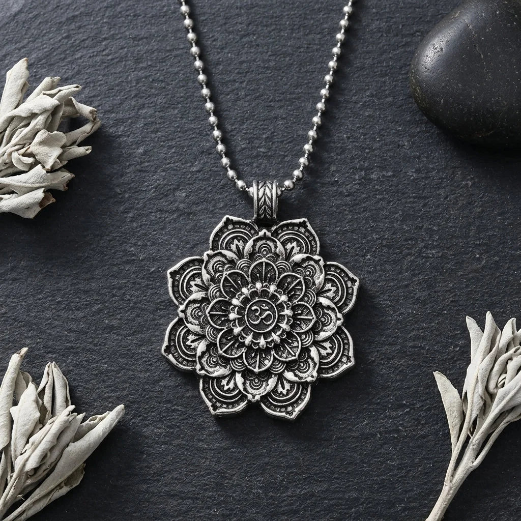 Mandala Charm Necklace Om for Daily Mindful Living