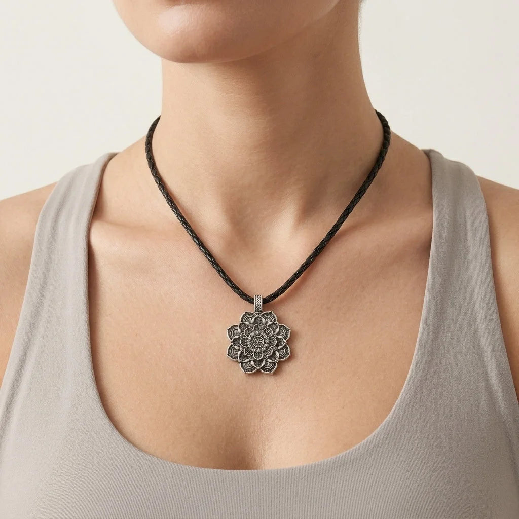 Mandala Charm Necklace Om for Daily Mindful Living