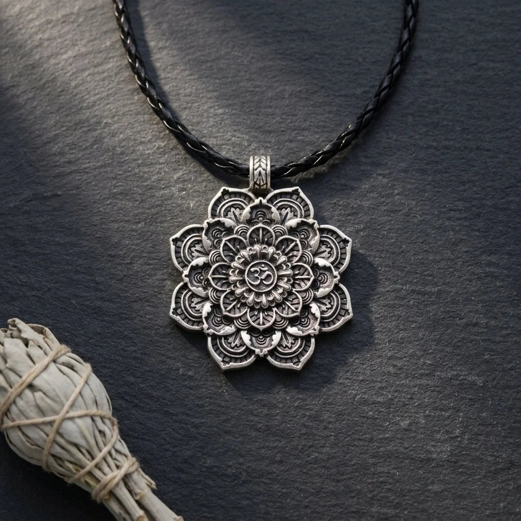 Mandala Charm Necklace Om for Daily Mindful Living