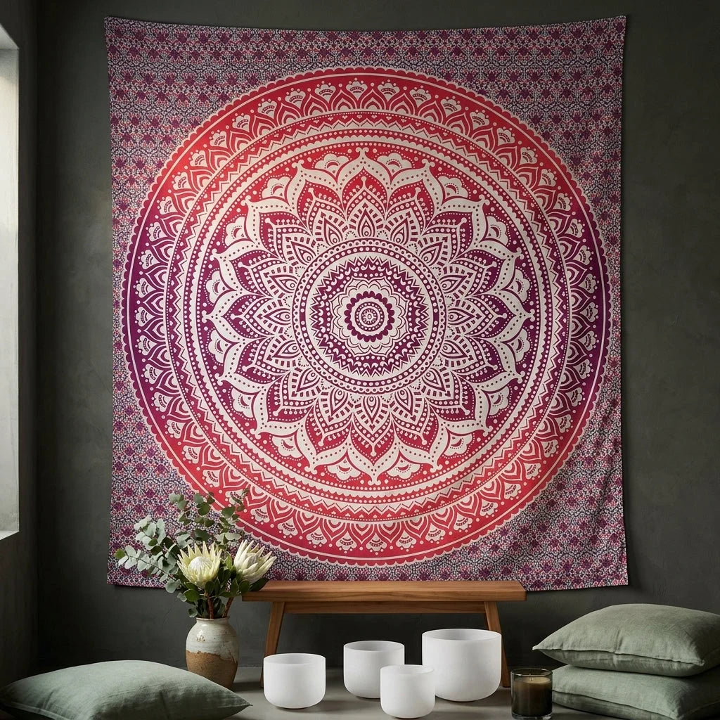 Mandala Tapestry Wall Hanging In Green And Blue