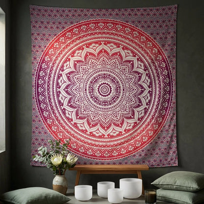 Mandala Tapestry Wall Hanging In Green And Blue