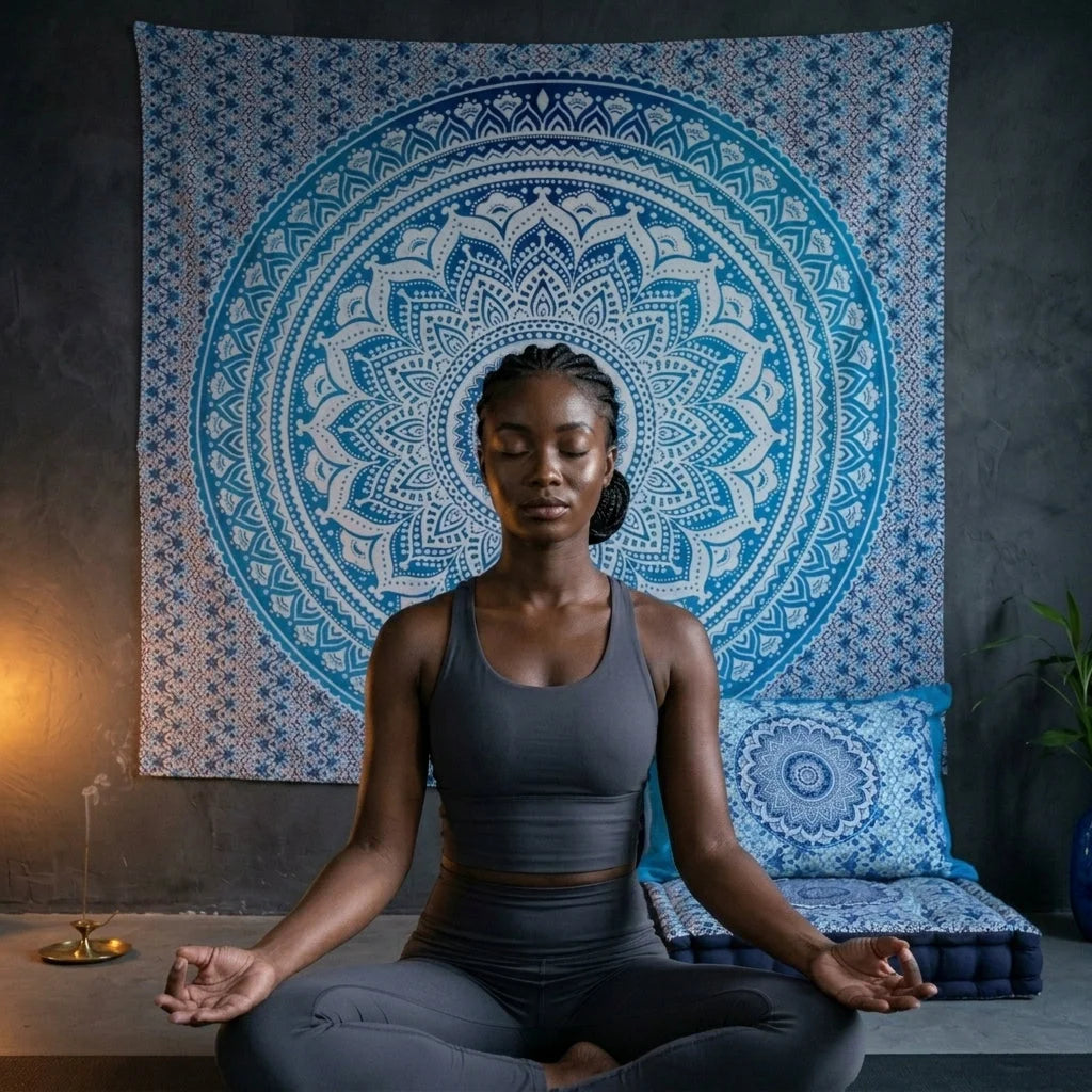 Mandala Tapestry Wall Hanging In Green And Blue