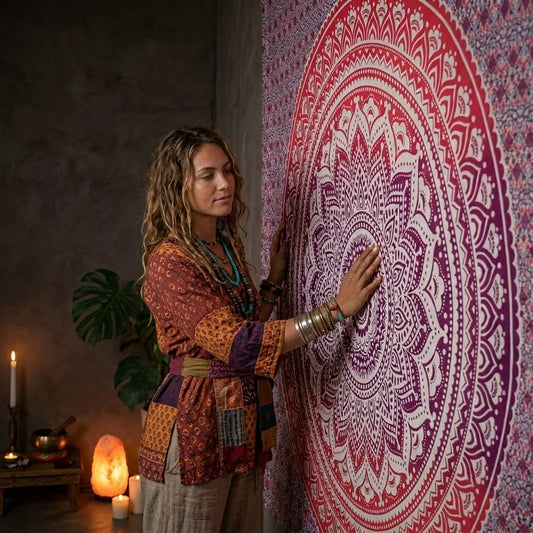 Mandala Tapestry Wall Hanging In Green And Blue