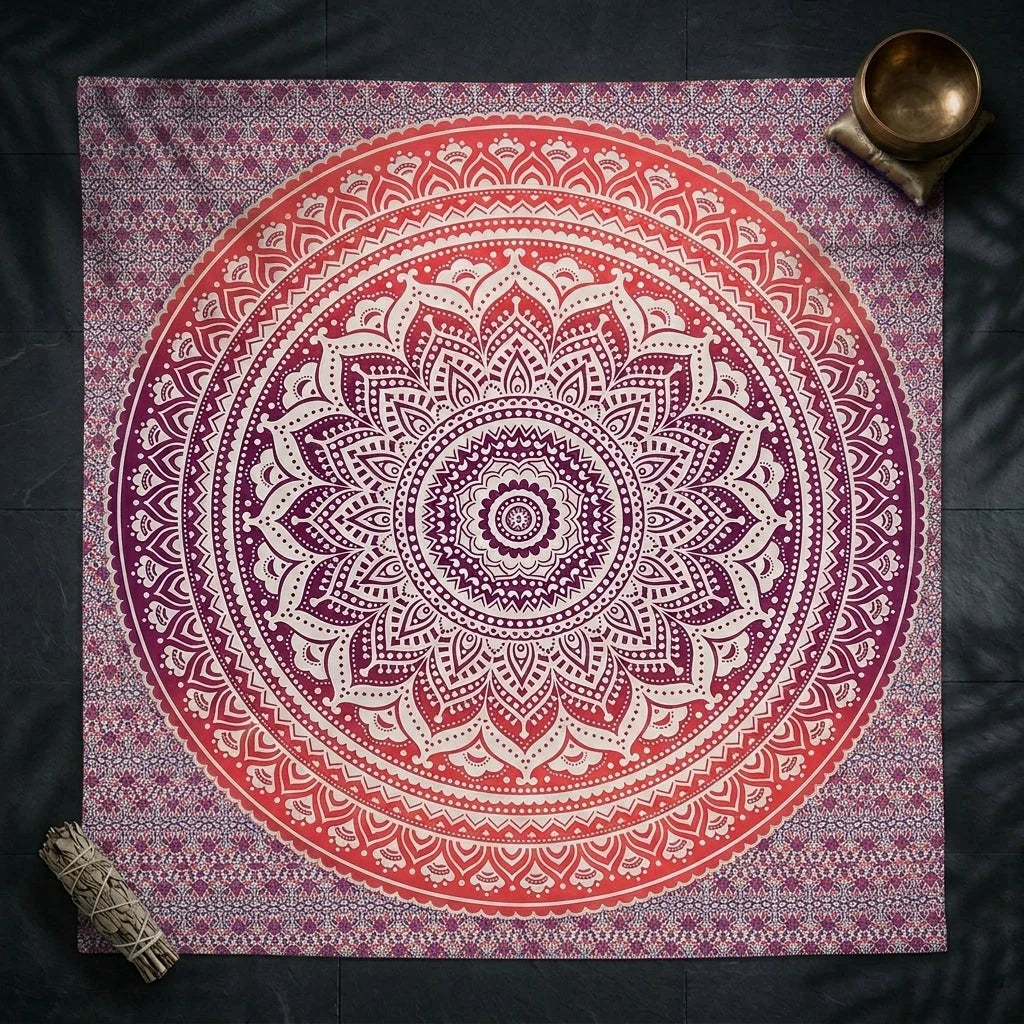 Mandala Tapestry Wall Hanging In Green And Blue