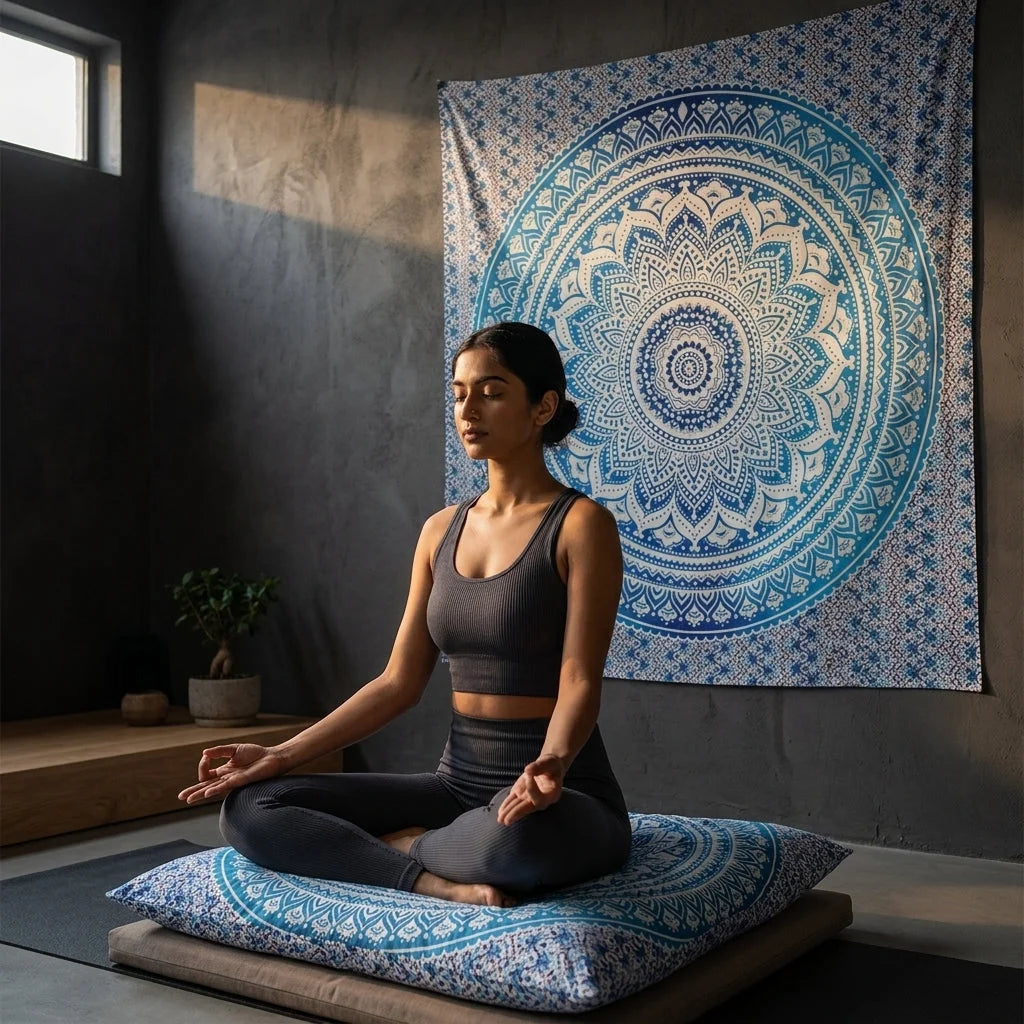 Mandala Tapestry Wall Hanging In Green And Blue
