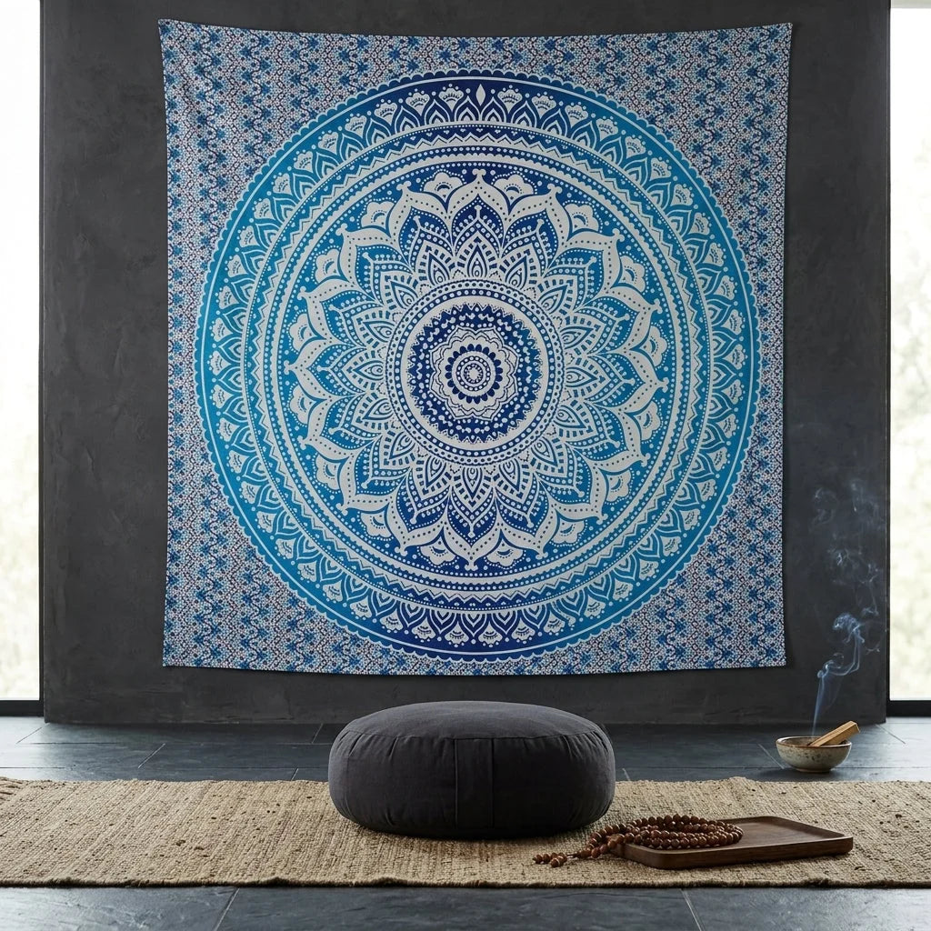 Mandala Tapestry Wall Hanging In Green And Blue