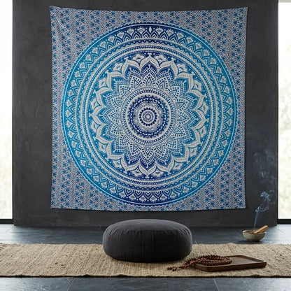Mandala Tapestry Wall Hanging In Green And Blue