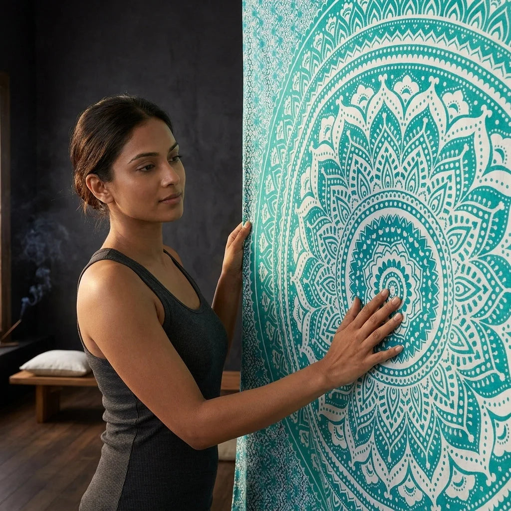 Mandala Tapestry Wall Hanging In Green And Blue