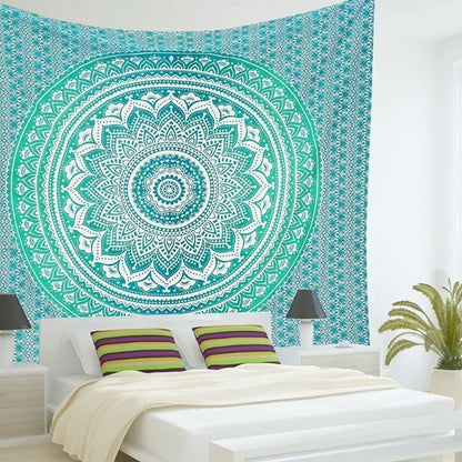 Mandala Tapestry Wall Hanging In Green And Blue - Style A / 150x100 cm