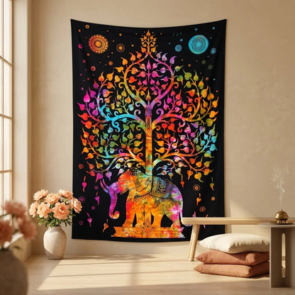 Mandala Wall Tapestry With Elephant Design