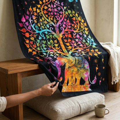 Mandala Wall Tapestry With Elephant Design