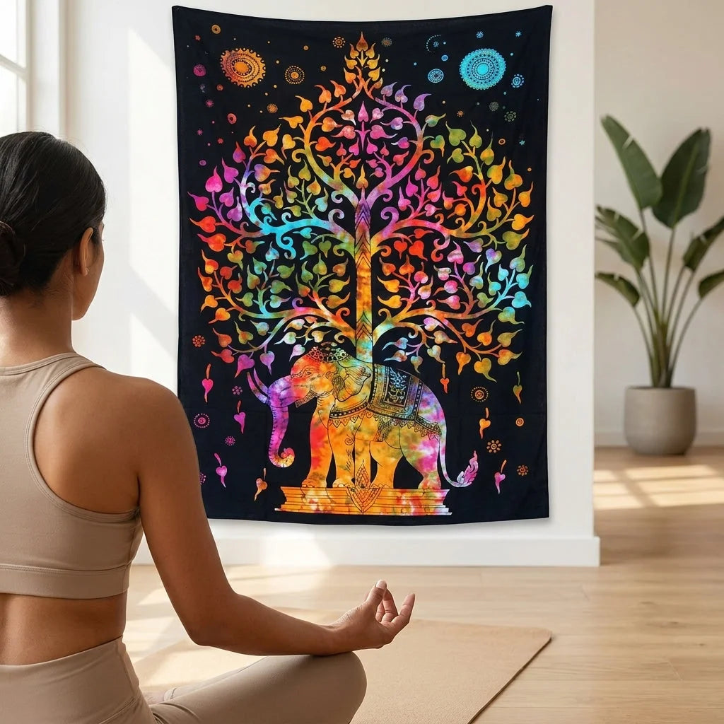 Mandala Wall Tapestry With Elephant Design