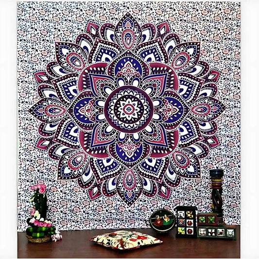 Mandala Wall Tapestry With Elephant Design - Floral / L