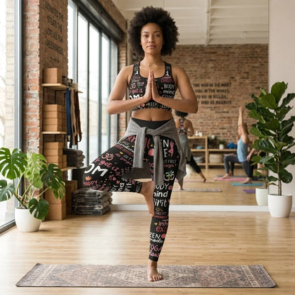 Mantra Print Yoga Bra And Pants Set