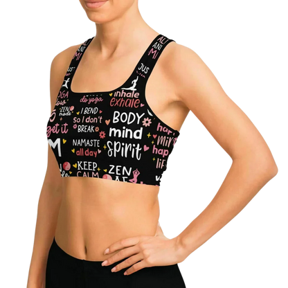 Mantra Print Yoga Bra And Pants Set