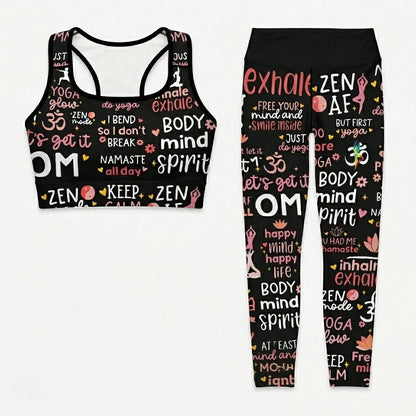 Mantra Print Yoga Bra And Pants Set
